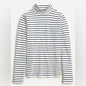J Crew Tissue Turtleneck Striped Cotton Long Sleeve Top White Navy size Large